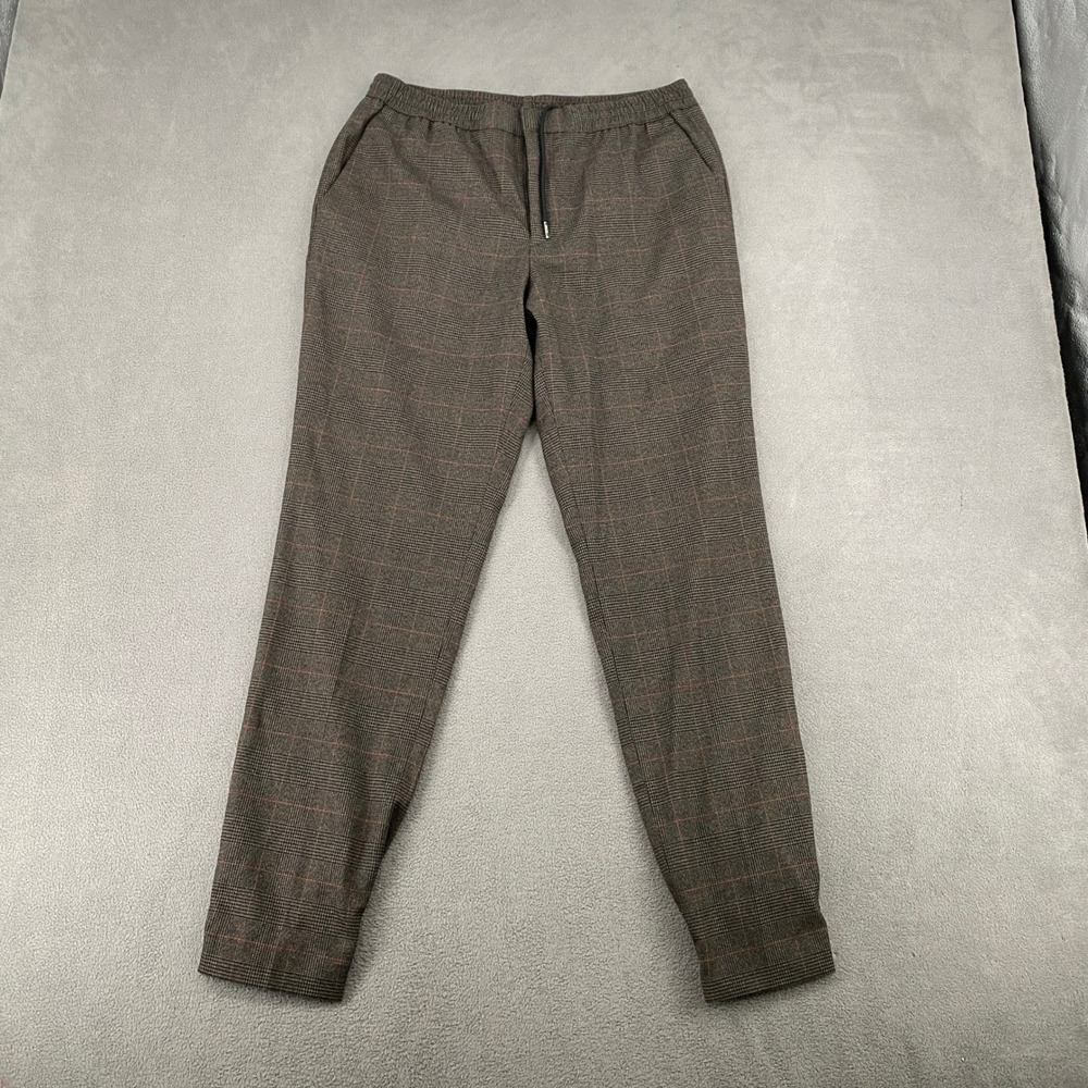 Express Extra Slim Mens Plaid Trousers Brown Glen Check Drawstring Pants Size M